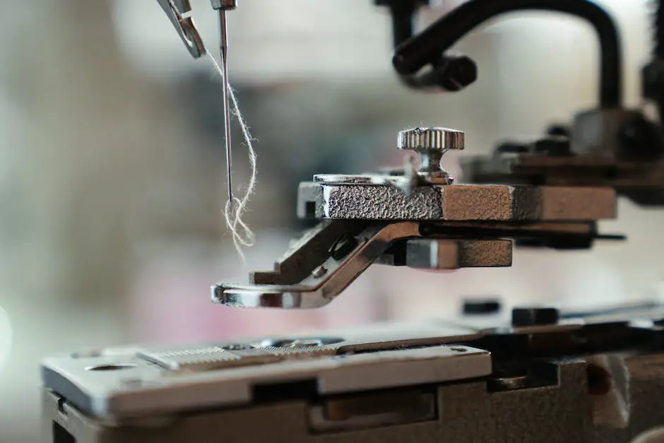 Image of the needle area of a Brother sewing machine with the needle clamp screw, needle, and presser foot.